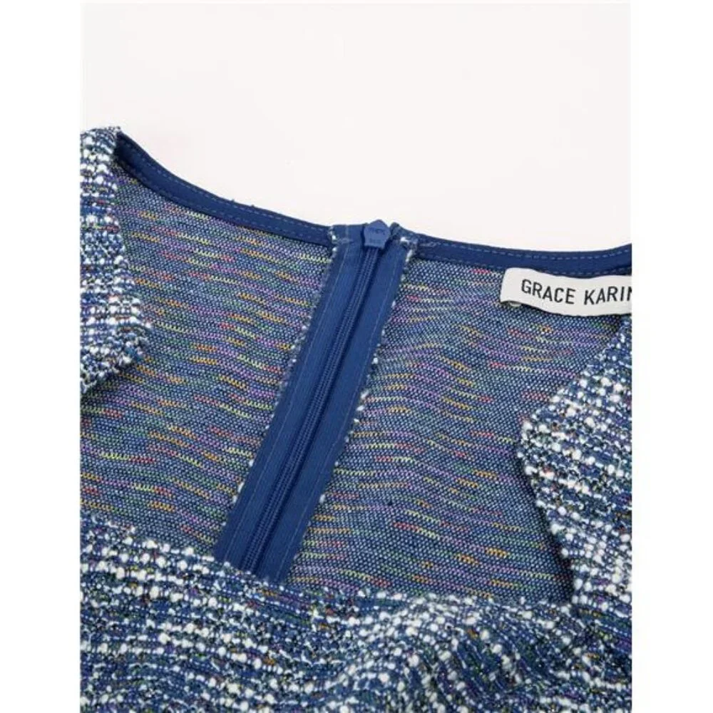 Dress Women Pencil Dress Cap Sleeve Blue (Textured) - Picture 3 of 6